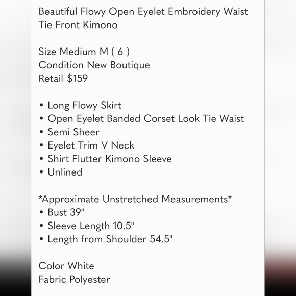 Boho Crochet Cut Out Cover Up Dress Sz 6 Embroidered Lace Long Maxi Tie White - Picture 6 of 6